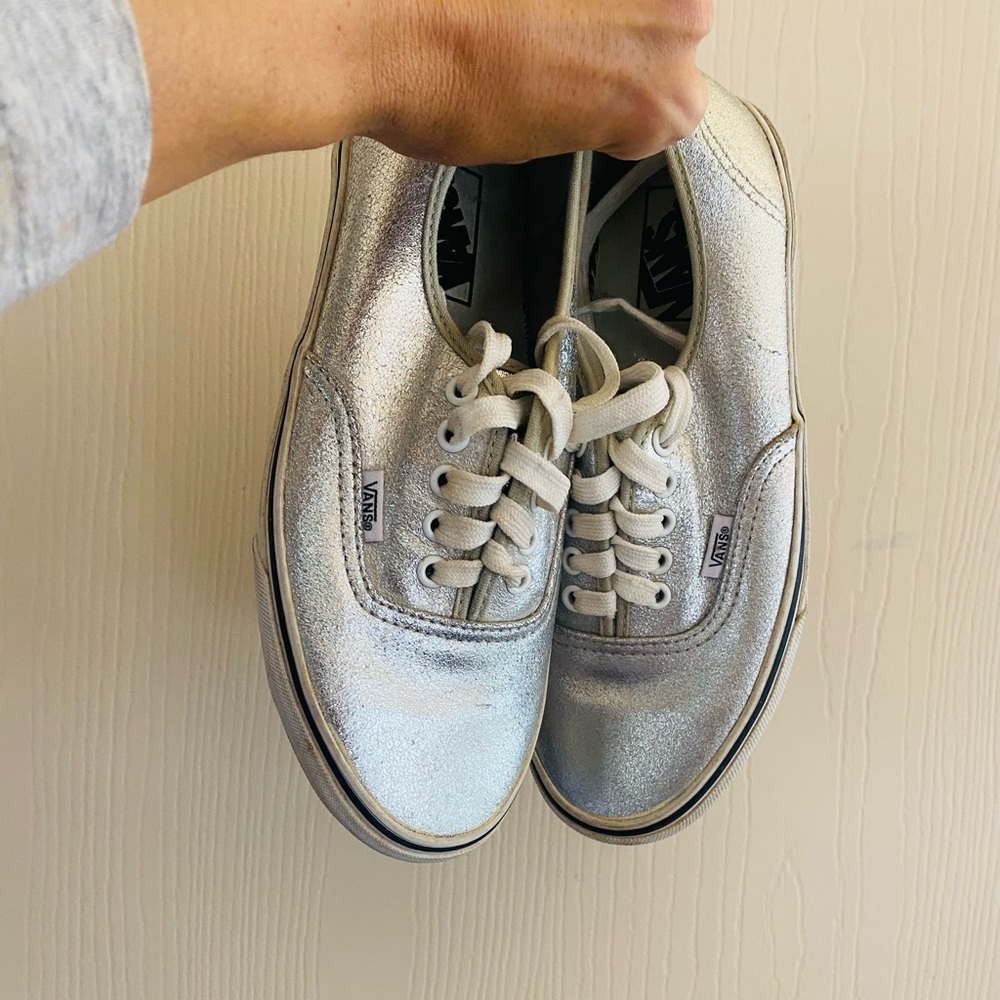 Silver Glitter Vans Low Top Canvas Skate Sneaker Men's Womans